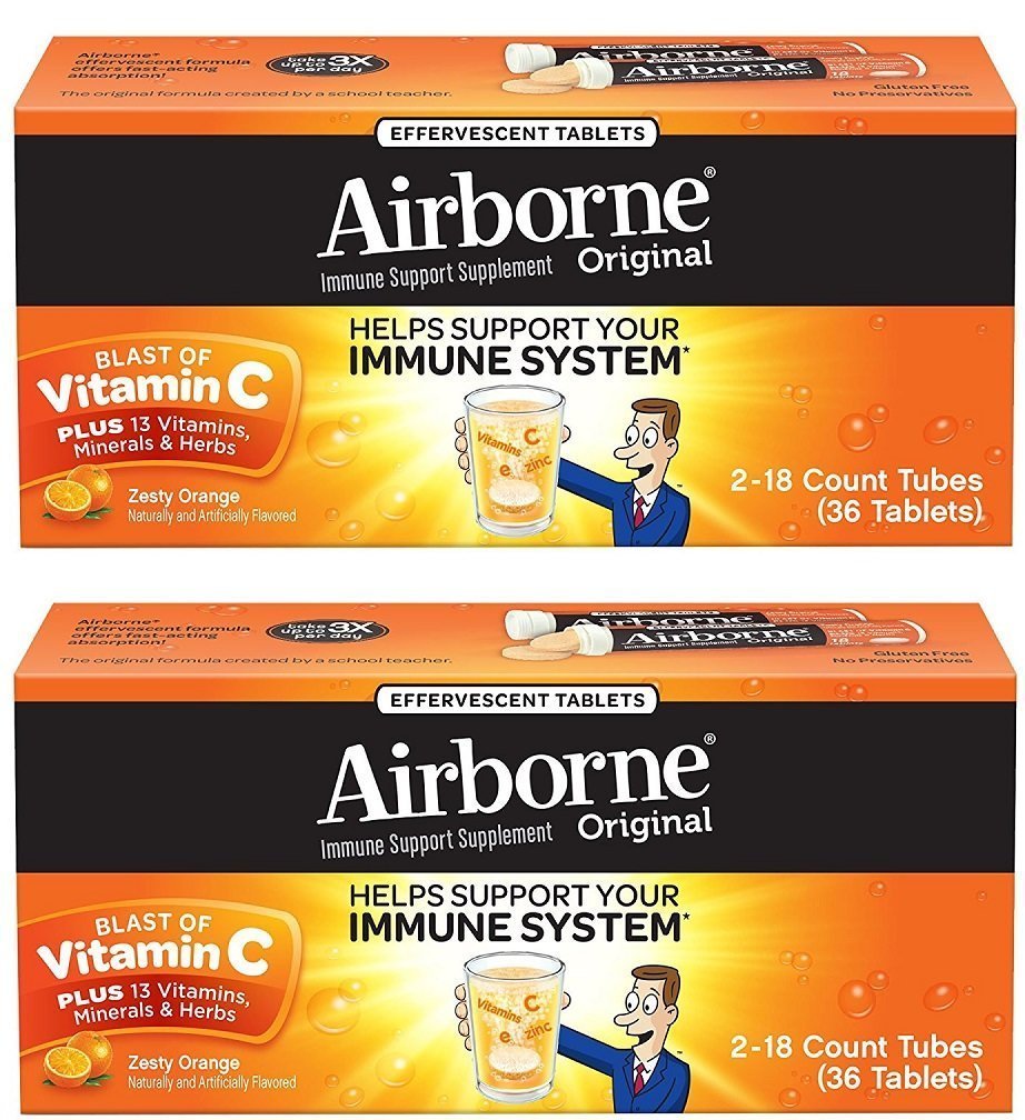 Vitamin C 1000mg (per serving) - Airborne Very Berry Effervescent Tablets (36 count in a box), Gluten-Free Immune Support Supplement, With Vitamins A C E, ZINC, Selenium, Echinacea & Ginger