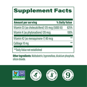 MegaFood Vitamin D3 5000 IU (125 mcg) - Vegetarian Supplements with Vitamin D3 K2 - Supports Bones, Teeth, Muscles & Immune Health - Certified Non-GMO - 60 Mini Capsules, 60 Servings