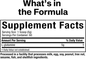Muscletech 100% L-Glutamine Powder for Enhanced Muscle Recovery - Pure L Glutamine Muscle Growth Builder & Energy Boosting Nutritional Supplement for Men & Women - Unflavored, 60 Servings