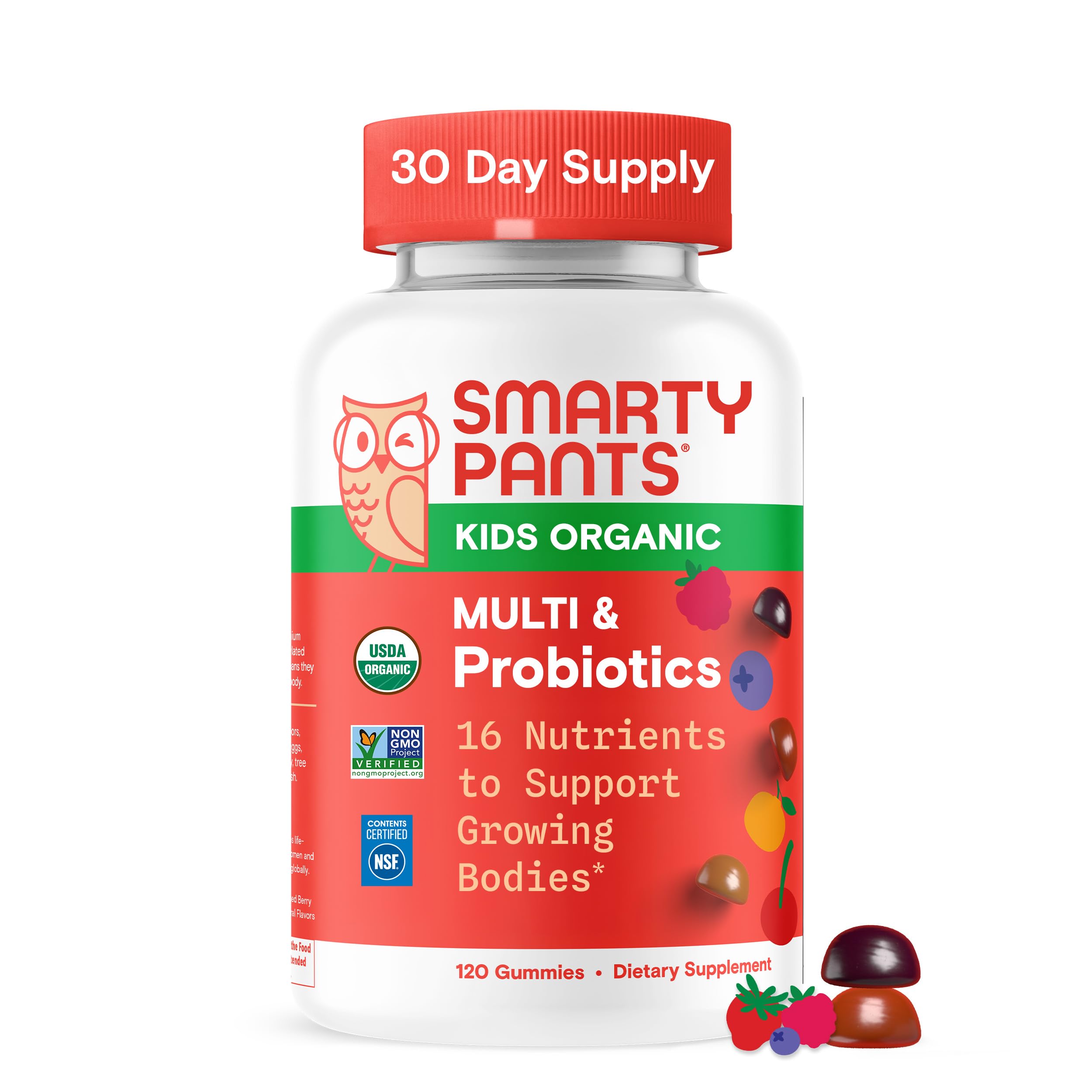 SmartyPants Organic Kids Multivitamin Gummies: Omega 3 (ALA), Vitamin D3, C, Vitamin B12, B6, A, K & Zinc for Immune Support, Biotin, Vegetarian, Three Fruit Flavors, 120 Count (30 Day Supply)