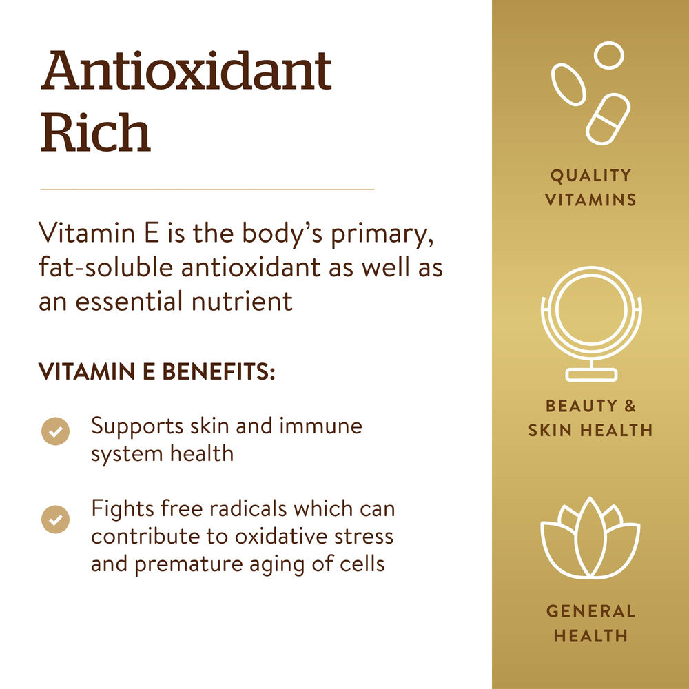 Solgar Vitamin E 670 mg (1000 IU), 180 Softgels - Natural Antioxidant, Skin & Immune System Support - Naturally-Sourced Vitamin E - Gluten Free, Dairy Free - 180 Servings