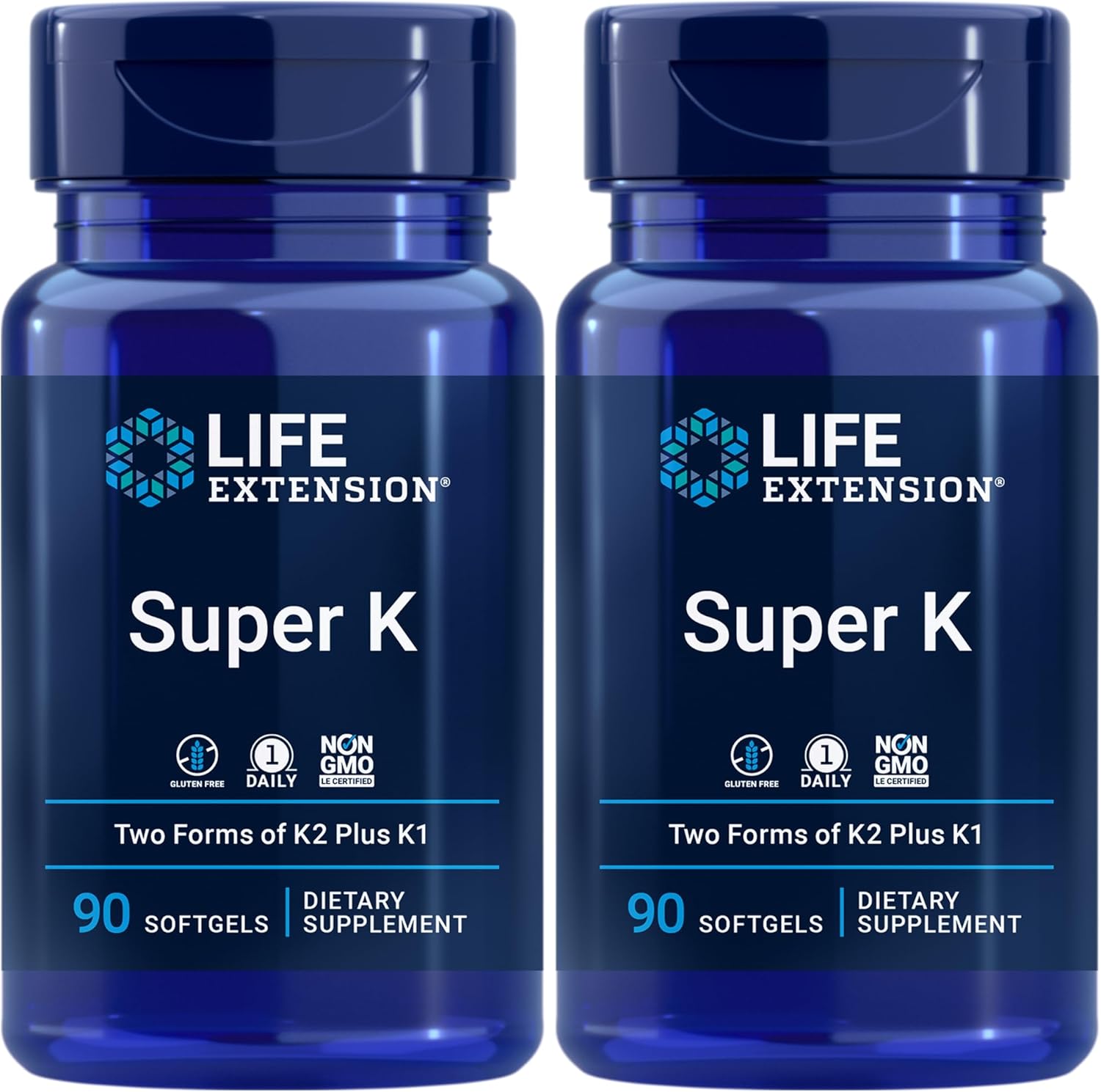 Life Extension Super K, Vitamin K1, Vitamin K2 mk-7, Vitamin K2 mk-4, Vitamin C, Bone/Heart/arterial Health, 3-Month Supply, Gluten-Free, 1 Daily, Non-GMO, 90 softgels (Pack of 2)