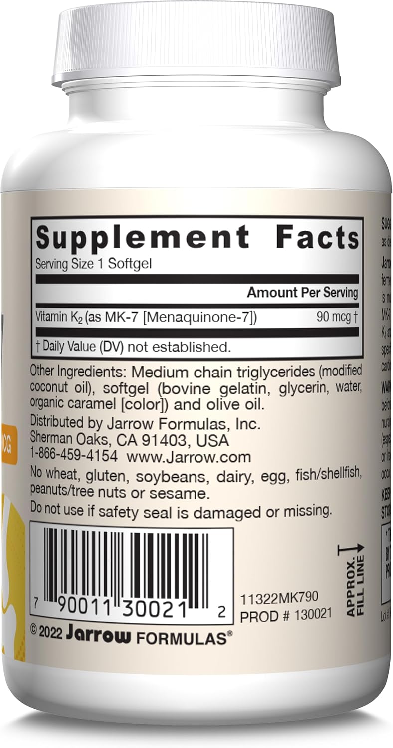 Jarrow Formulas MK-7 90 mcg - Bioactive Form of Vitamin K2-90 Servings (Softgels) - for Bone & Cardiovascular Health - Vitamin K2 MK-7 Dietary Supplement - Gluten Free