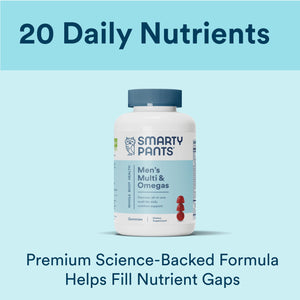 SmartyPants Multivitamin for Men, Organic Gummies: Methylfolate, Omega 3 (ALA), Vitamin D3, C, Vitamin B12, B6, A, K & Zinc for Immune Support, Biotin, Vegetarian, 120 Gummies (30 Day Supply)