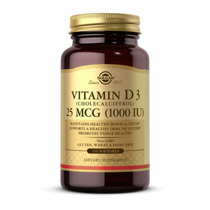 Solgar Vitamin D3 (Cholecalciferol) 25 MCG (1000 IU), 250 Softgels - Helps Maintain Healthy Bones & Teeth - Immune System Support - Non-GMO, Gluten-Free, Dairy Free - 250 Servings