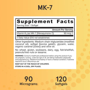 Jarrow Formulas MK-7 90 mcg - Bioactive Form of Vitamin K2-120 Servings (Softgels) - for Bone & Cardiovascular Health - Vitamin K2 MK-7 Dietary Supplement - Gluten Free