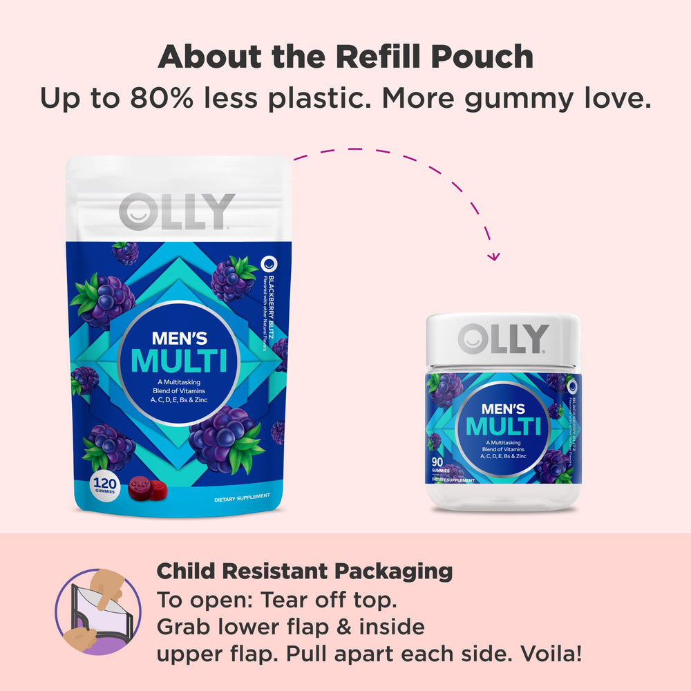 OLLY Men's Multivitamin Gummy, Vitamins A, C, D, E, B, Zinc, Blackberry Flavor, 45 Day Supply - 90 Count