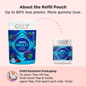 OLLY Men's Multivitamin Gummy, Vitamins A, C, D, E, B, Zinc, Blackberry Flavor, 45 Day Supply - 90 Count