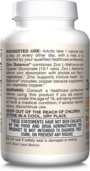 Jarrow Formulas Zinc Balance 15 mg - 100 Servings (Veggie Caps) - Zinc with Copper - Essential Minerals for Immune System Support - Immune Support Supplement - Gluten Free Copper Supplement, Vegan