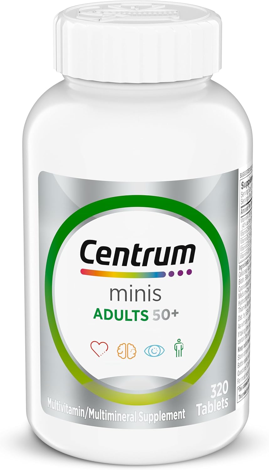 Centrum Minis Silver Multivitamin for Adults 50 Plus, Multimineral Supplement, Vitamin D3, B-Vitamins, Gluten Free, Non-GMO Ingredients, Supports Memory and Cognition in Older Adults - 320 Ct