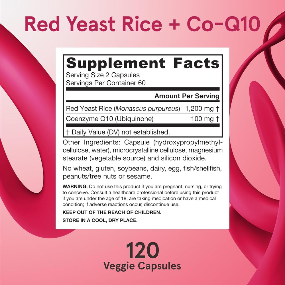 Jarrow Formulas Red Yeast Rice 1200 mg & CoQ10 100 mg Per Serving - 120 Veggie Caps, 60 Servings - Herbal Heart Health Dietary Supplement - Supports Cardiovascular & Cellular Health - Vegan