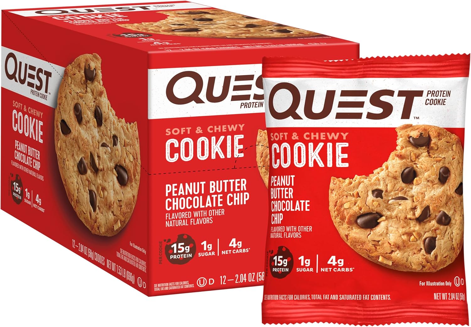 Quest Double Chocolate Protein Bars & Peanut Butter Chocolate Chip Protein Cookie Bundle, 12 Count Each