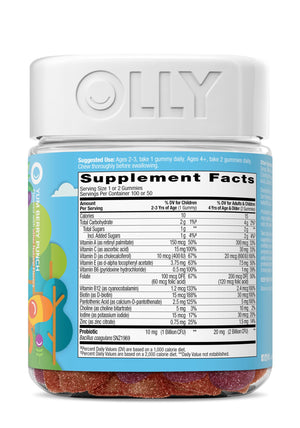 OLLY Kids Multivitamin & Probiotic Gummy, Digestive Support, Vitamins A, D, C, E, B, Zinc, Chewable Supplement, Berry Flavor, 35 Day Supply - 70 Count