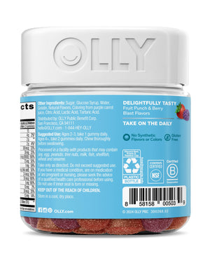 OLLY Kids Multivitamin & Probiotic Gummy, Digestive Support, Vitamins A, D, C, E, B, Zinc, Chewable Supplement, Berry Flavor, 35 Day Supply - 70 Count
