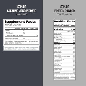 Isopure Bundle of Zero Carb 100% Pure Whey Isolate Protein Powder, Strawberries & Cream, 25g Protein Per Serving, 1 Lb, 15 Servings + Isopure 100% Pure Creatine Monohydrate Powder, 100 Servings