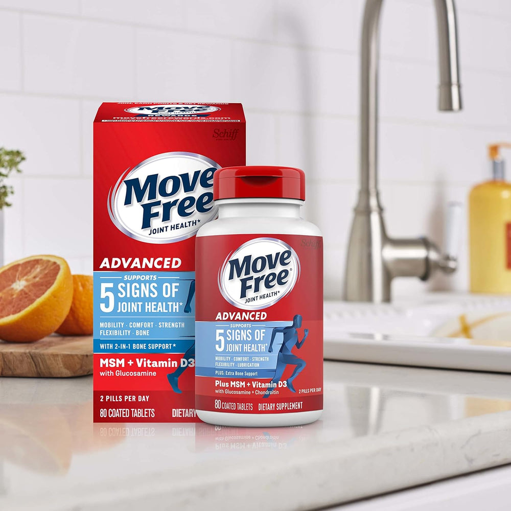 Glucosamine Chondroitin MSM & Vitamin D3 Joint Health Supplement, Move Free Advanced Joint Support Tablets For Men & Women (80cnt box), With Vitamin D3 To Support Bone & Immune Health