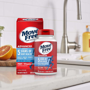 Glucosamine Chondroitin MSM & Vitamin D3 Joint Health Supplement, Move Free Advanced Joint Support Tablets For Men & Women (80cnt box), With Vitamin D3 To Support Bone & Immune Health