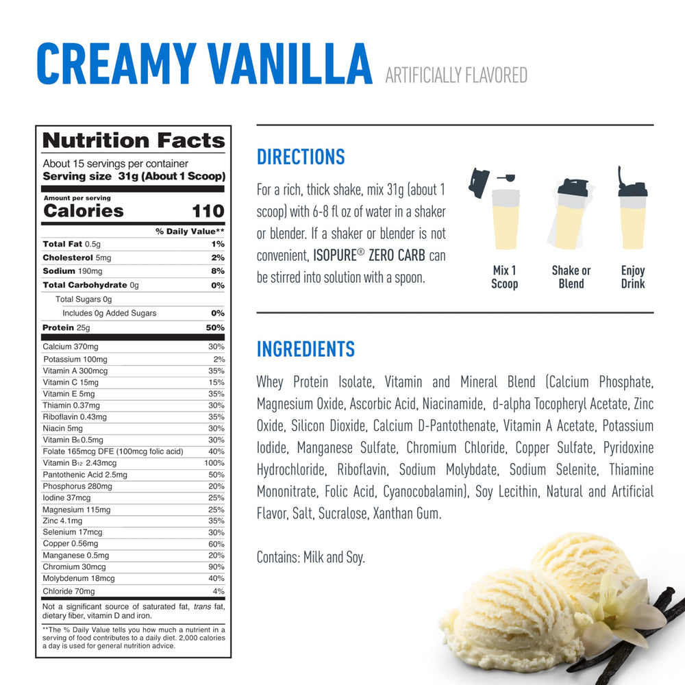 Isopure Bundle of Zero Carb 100% Pure Whey Isolate Protein Powder, Strawberries & Cream, 25g Protein Per Serving, 1 Lb, 15 Servings + Isopure 100% Pure Creatine Monohydrate Powder, 100 Servings