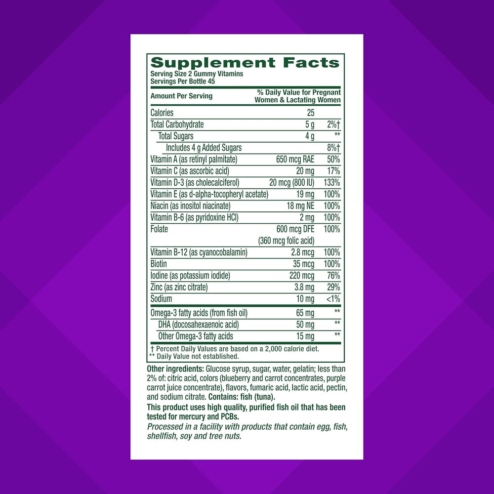 vitafusion PreNatal Gummy Vitamins, Raspberry Lemonade Flavor, Prenatal Vitamin Supplement for Women with Folate and DHA, 45 Day Supply, 90 Count