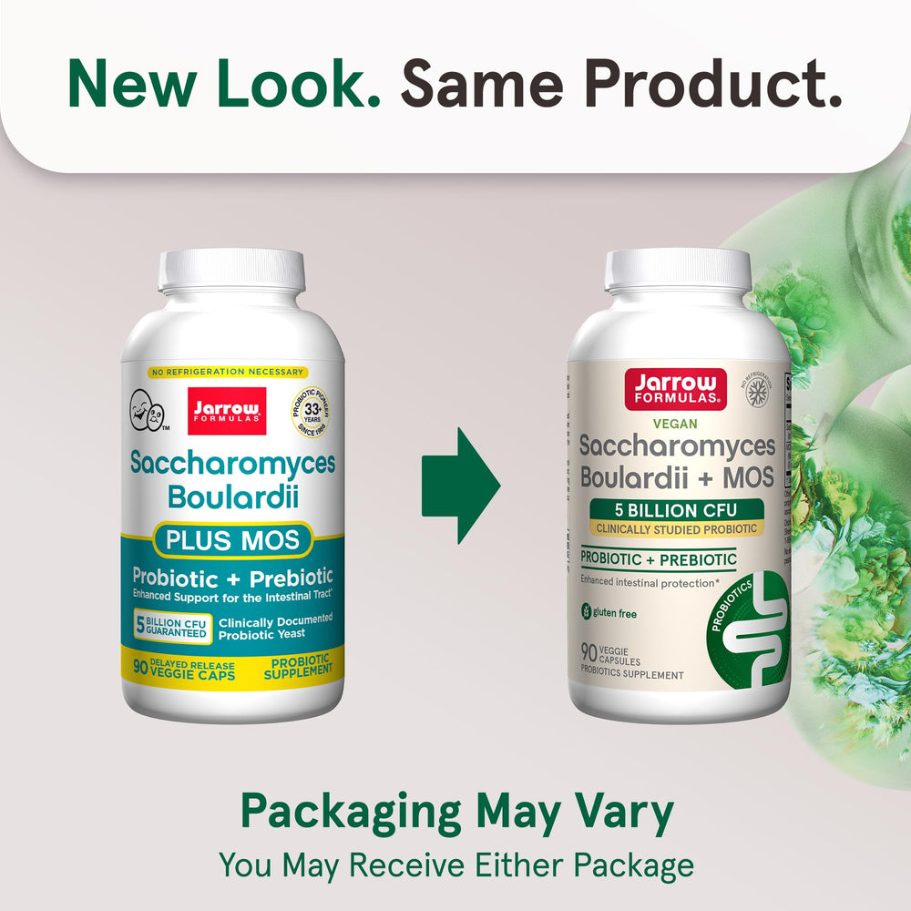 Jarrow Formulas Saccharomyces Boulardii + MOS Probiotics for Digestive Health and Intestinal Tract Support - 5 Billion CFU Per Serving - 180 Delayed Release Caps - Probiotic + Prebiotic - 180 Servings