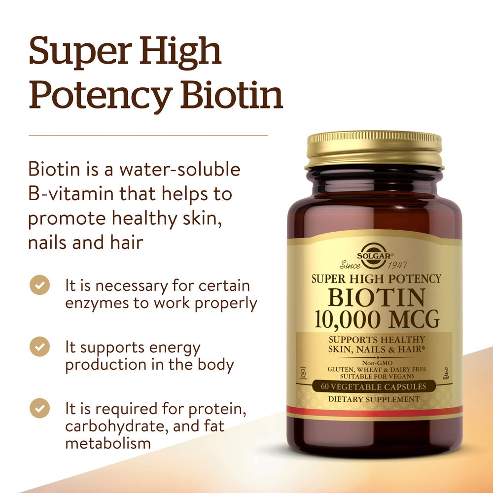 Solgar Biotin 5000 mcg - Supports Healthy Skin, Nails & Hair - Supports Energy Production & Metabolism - Vitamin B - Non-GMO, Vegan, Gluten Free - 180 Count