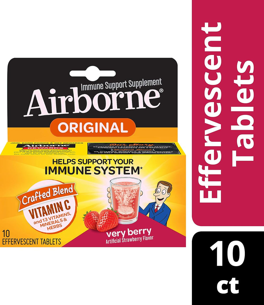 Airborne Very Berry Effervescent Tablets, 10 Count - 1000mg of Vitamin C - Immune Support Supplement (Packaging May Vary) (Pack of 3)