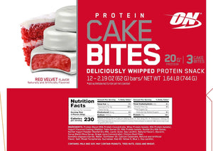 Optimum Nutrition Protein Cake Bites, Whipped Low Sugar Protein Bar, Flavor: Red Velvet, 12 Count