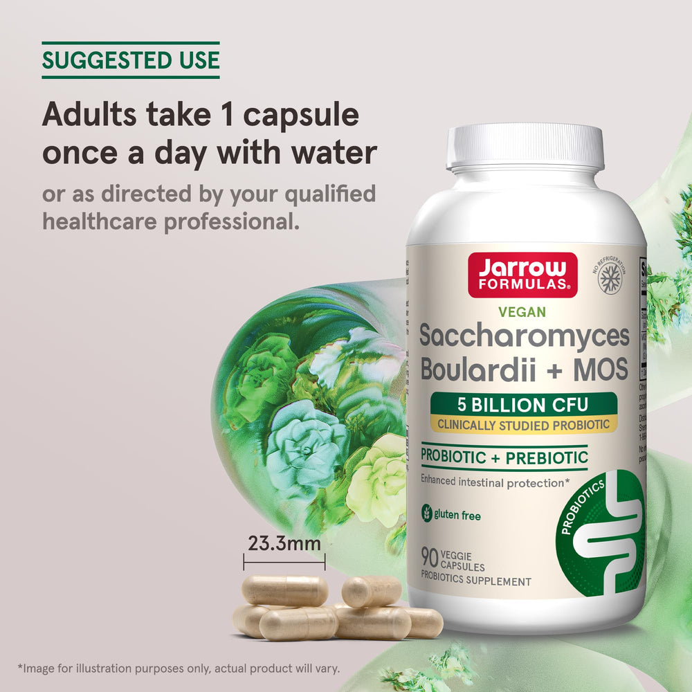 Jarrow Formulas Saccharomyces Boulardii + MOS Probiotics for Digestive Health and Intestinal Tract Support - 5 Billion CFU Per Serving - 90 Delayed Release Caps - Probiotic + Prebiotic - 90 Servings