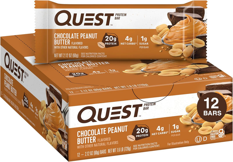 Quest Chocolate Peanut Butter & Cookies & Cream Protein Bars Bundle, High Protein, Gluten Free, 12 & 14 Count