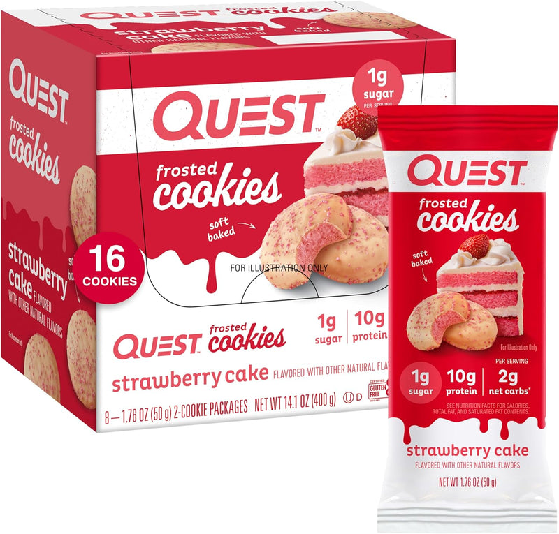 Quest Nutrition Frosted Strawberry Cake Cookies & Atkins Peanut Butter Protein Wafer Crisps Bundle, 1g Sugar Cookies, 4g Net Carb Wafers