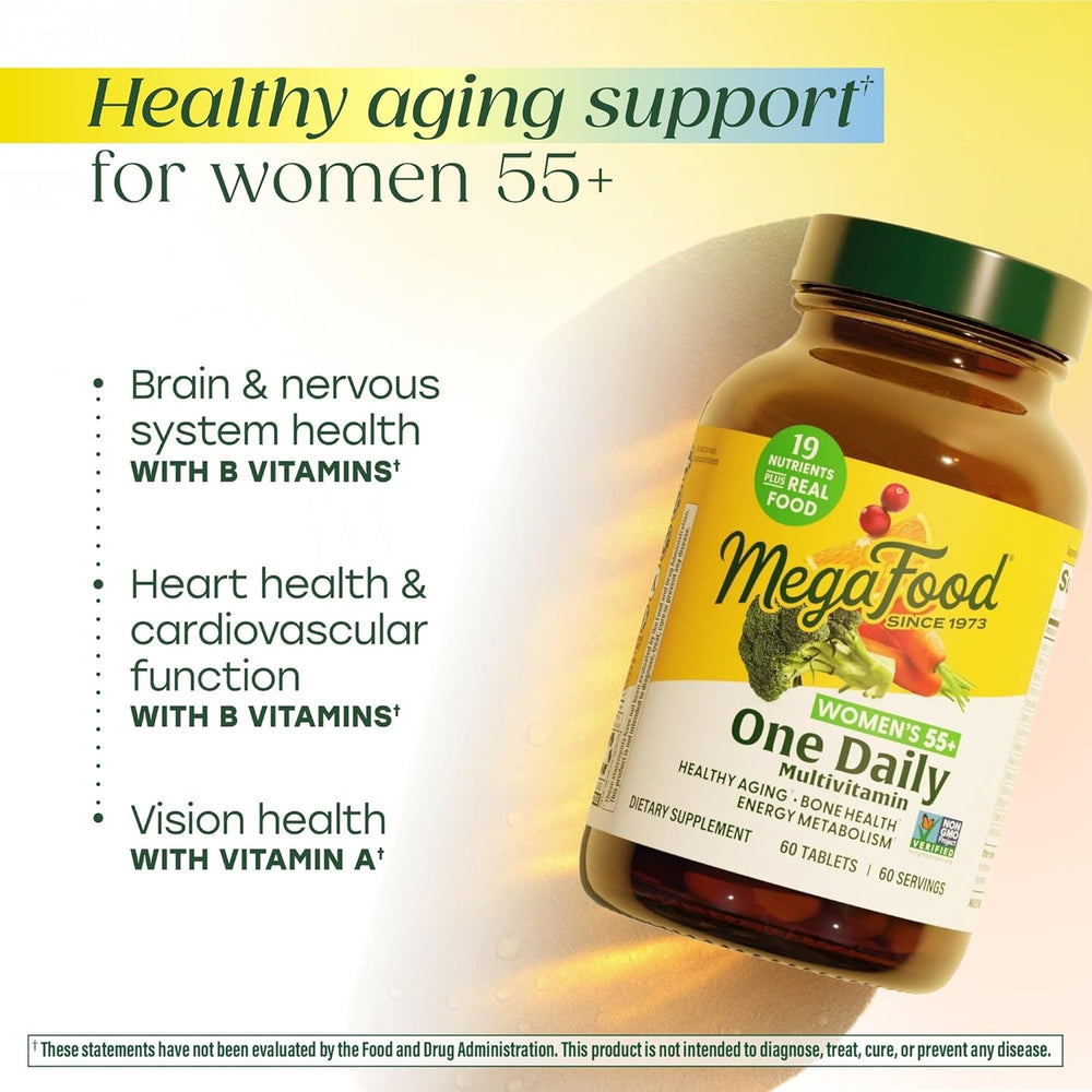 MegaFood Multivitamin for Women 55+ One Daily Womens Multivitamin with Vitamin D3, C, Zinc & Bioavailable Vitamin B12 & Folate - Healthy Aging, Brain & Bone Health, Vegetarian, 60 Tablets