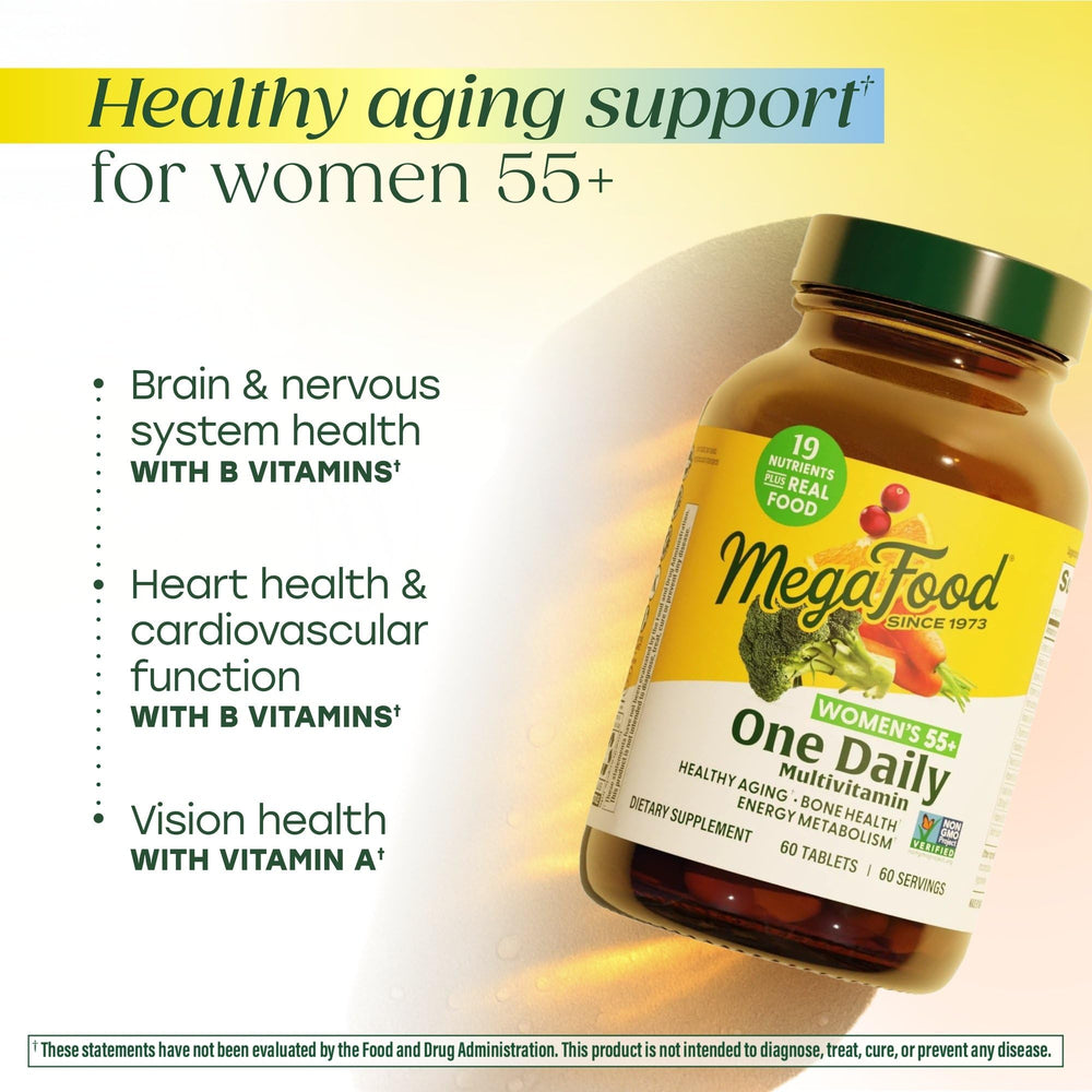 MegaFood Multivitamin for Women 55+ One Daily Womens Multivitamin with Vitamin D3, C, Zinc & Bioavailable Vitamin B12 & Folate - Healthy Aging, Brain & Bone Health, Vegetarian, 90 Tablets