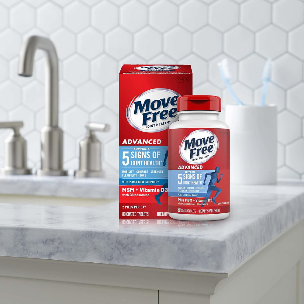 Glucosamine Chondroitin MSM & Vitamin D3 Joint Health Supplement, Move Free Advanced Joint Support Tablets For Men & Women (80cnt box), With Vitamin D3 To Support Bone & Immune Health