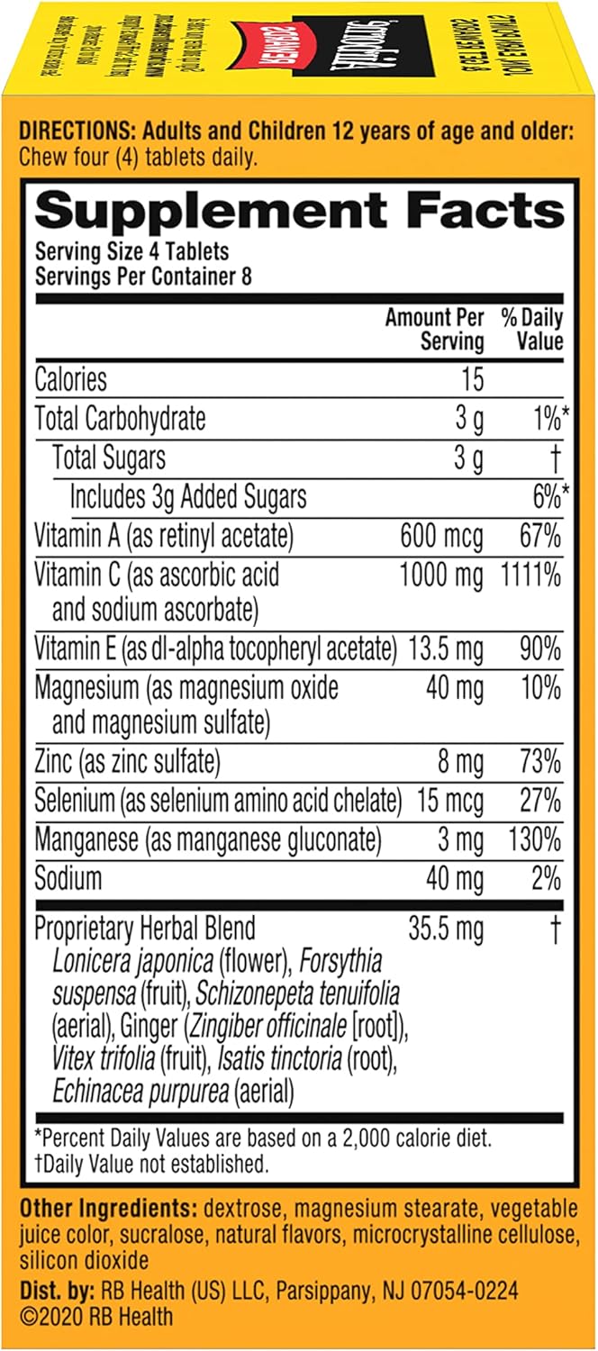 Airborne Vitamin C 1000mg (per Serving) Very Berry Chewable Tablets (32 Count in a Box), Gluten-Free Immune Support Supplement, with Vitamins A C E, ZINC, Selenium, Echinacea & Ginger, Antioxidants