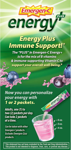 Emergen-C Energy+, With B Vitamins, Vitamin C And Natural Caffeine From Green Tea(Blueberry Acai Flavor) Dietary Supplement Drink Mix, 0.33 Ounce Powder Packets(Pack of 18)