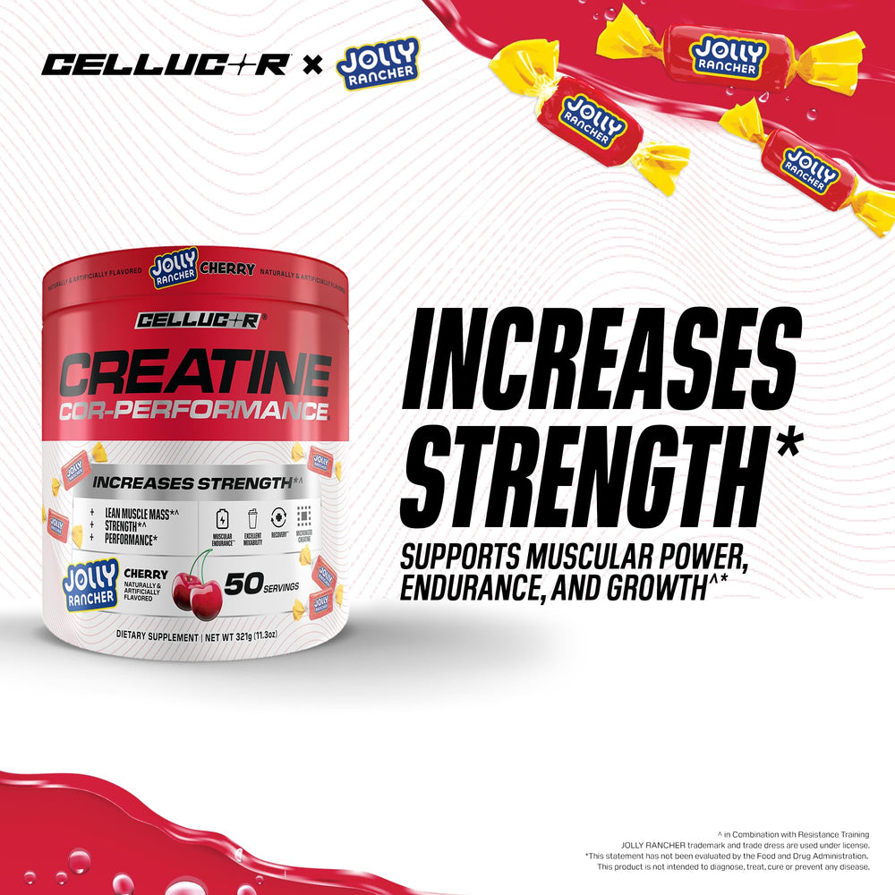 Cellucor Creatine Powder, Jolly Rancher Cherry- Increases Strength, Lean Muscle Mass & Endurance, Micronized Creatine for Fast Absorption, 5g Creatine per Serving, 50 Servings