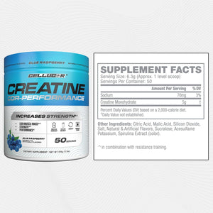 Cellucor Creatine Powder, Blue Raspberry Flavor - Increases Strength, Lean Muscle Mass & Endurance, Micronized Creatine for Fast Absorption, 5g Creatine per Serving, 50 Servings