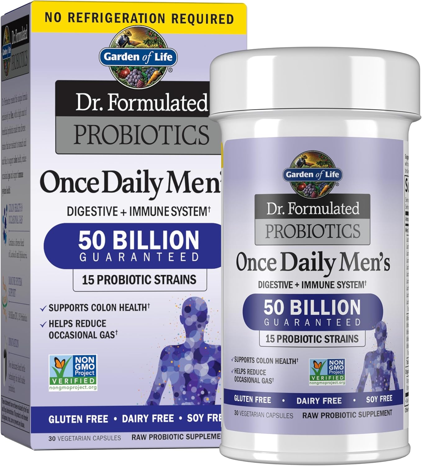 Garden of Life Probiotics for Men, Dr Formulated 50 Billion CFU 15 Probiotics for Digestive Health + Organic Prebiotic Fiber, Colon & Immune Support, Daily Gas Relief, Shelf Stable, 30 Capsules