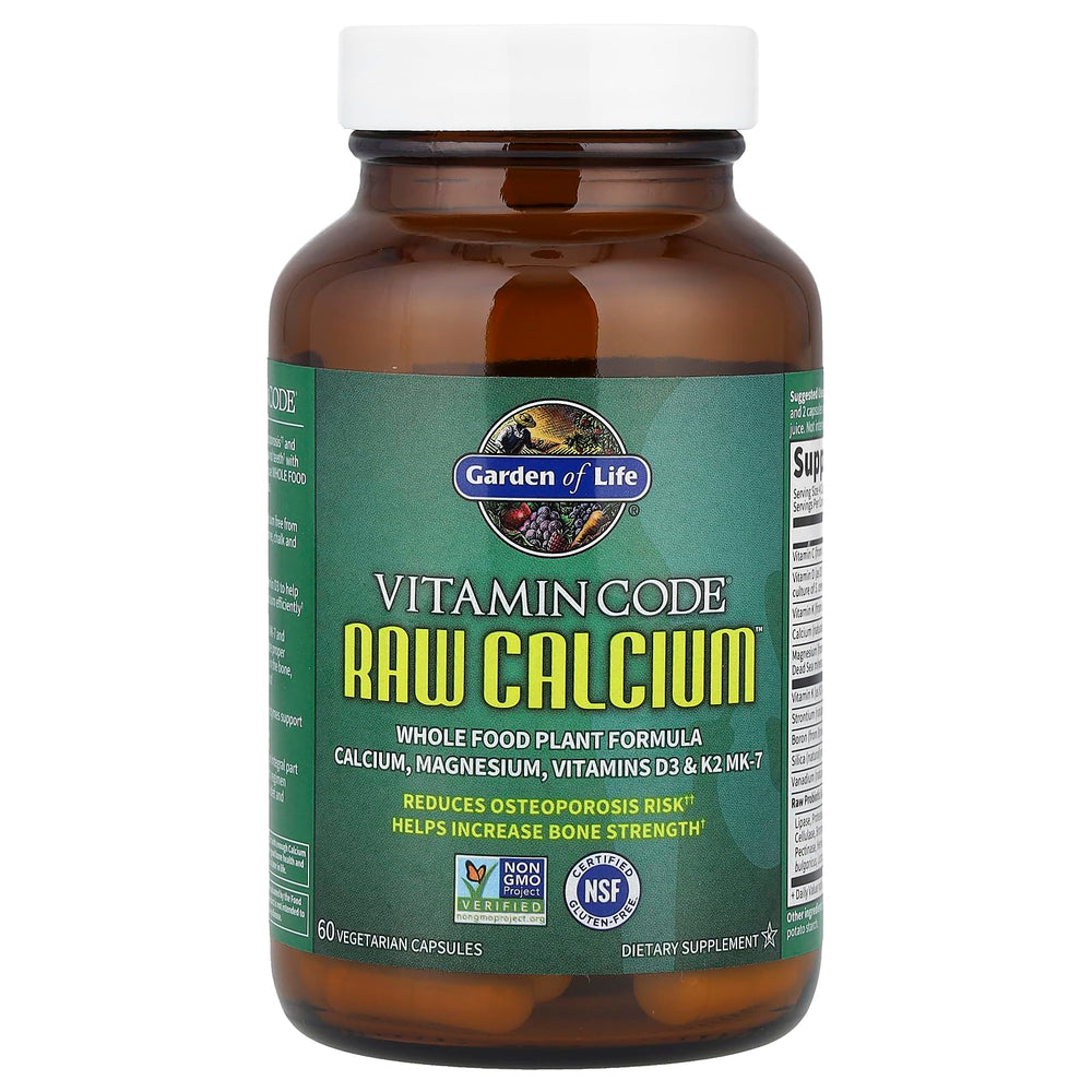 Garden of Life Raw Calcium Supplement for Women and Men - Vitamin Code Made from Whole Foods with Magnesium, K2, Vitamin D3 and Vitamin C plus Probiotics for Digestion, 120 Capsules