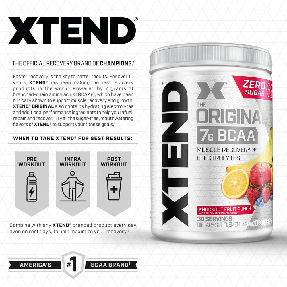 Xtend Original BCAA Powder Airheads Candy Flavor, 7g BCAA and 2.5g L-Glutamine, Sugar Free Post Workout Muscle Recovery Drink with Amino Acids for Men & Women, 30 Servings