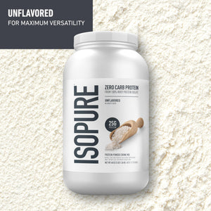 Isopure Zero Carb 100% Pure Whey Isolate Protein Powder, Lactose-Free, Gluten-Free, with Vitamins, Unflavored, 25g Protein Per Serving, 4.5 Lbs, 70 Servings (Packaging May Vary)