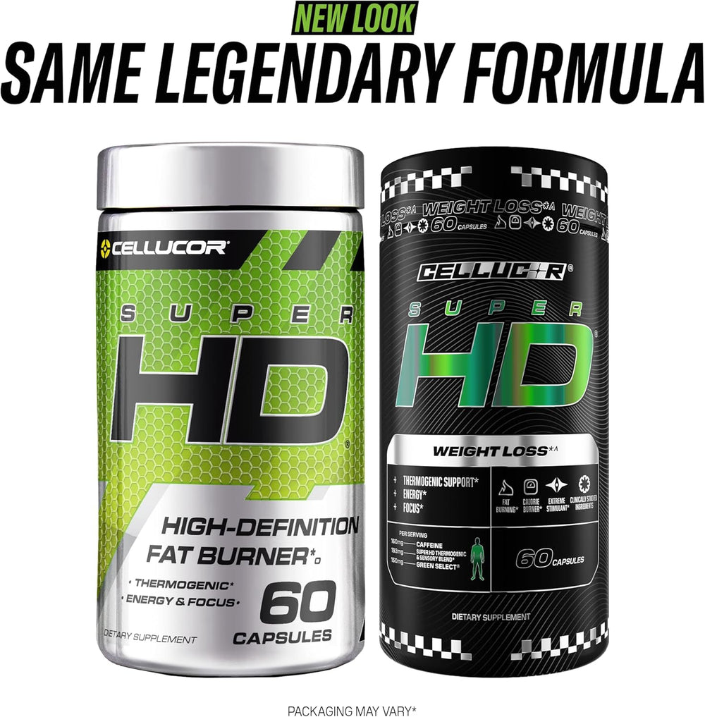 Cellucor SuperHD Thermogenic Fat Burner Weight Loss Supplement, Appetite Suppressant, & Energy Booster Capsimax, Green Tea Extract, 160mg Caffeine & More 60 Capsules (Packaging May Vary)