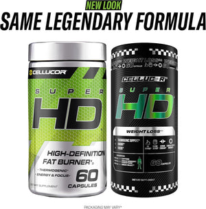 Cellucor SuperHD Thermogenic Fat Burner Weight Loss Supplement, Appetite Suppressant, & Energy Booster Capsimax, Green Tea Extract, 160mg Caffeine & More 60 Capsules (Packaging May Vary)