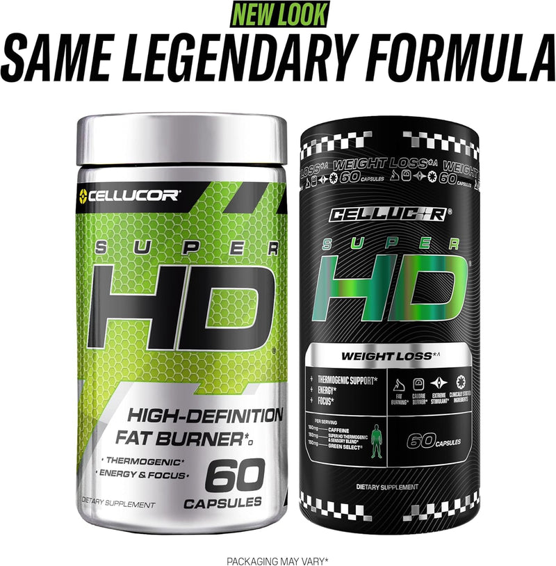 Cellucor SuperHD Thermogenic Fat Burner Weight Loss Supplement, Appetite Suppressant, & Energy Booster Capsimax, Green Tea Extract, 160mg Caffeine & More 60 Capsules (Packaging May Vary)