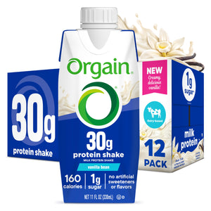 Orgain 38g High Protein Shake, Dairy Isolate Protein Milk, Vanilla, 6g BCAAs, 1g Sugar Per Serving, Meal Replacement, Ready to Drink, Keto Friendly, Gluten-Free 14 Fl Oz (Pack of 12)