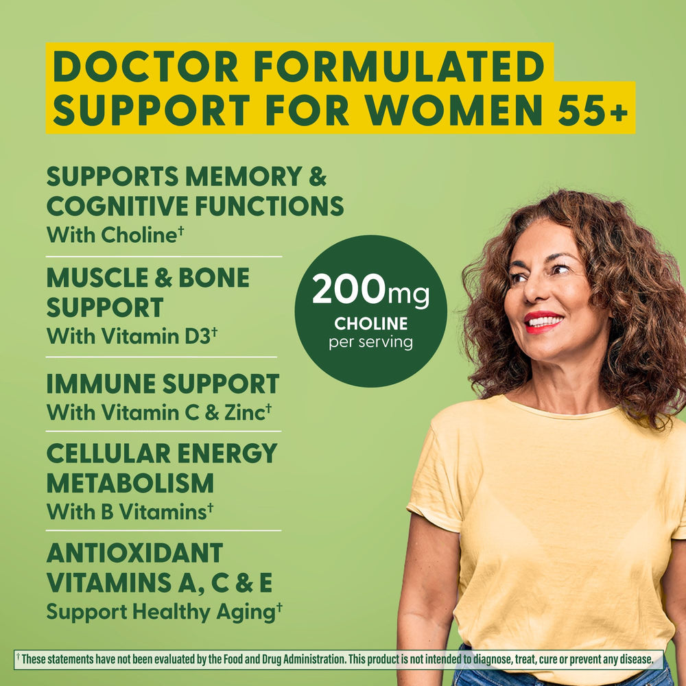 MegaFood Advanced Multivitamin for Women 55+, Womens Multivitamin, Methylated B12, Methyl folate, Choline, Vitamin D3, Biotin, Healthy Aging, Brain & Bone Health, Vegetarian, 120 Tablets (60 Servings)
