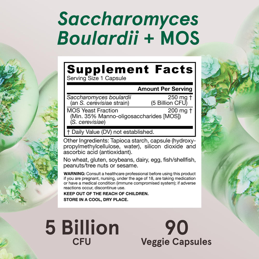 Jarrow Formulas Saccharomyces Boulardii + MOS Probiotics for Digestive Health and Intestinal Tract Support - 5 Billion CFU Per Serving - 180 Delayed Release Caps - Probiotic + Prebiotic - 180 Servings