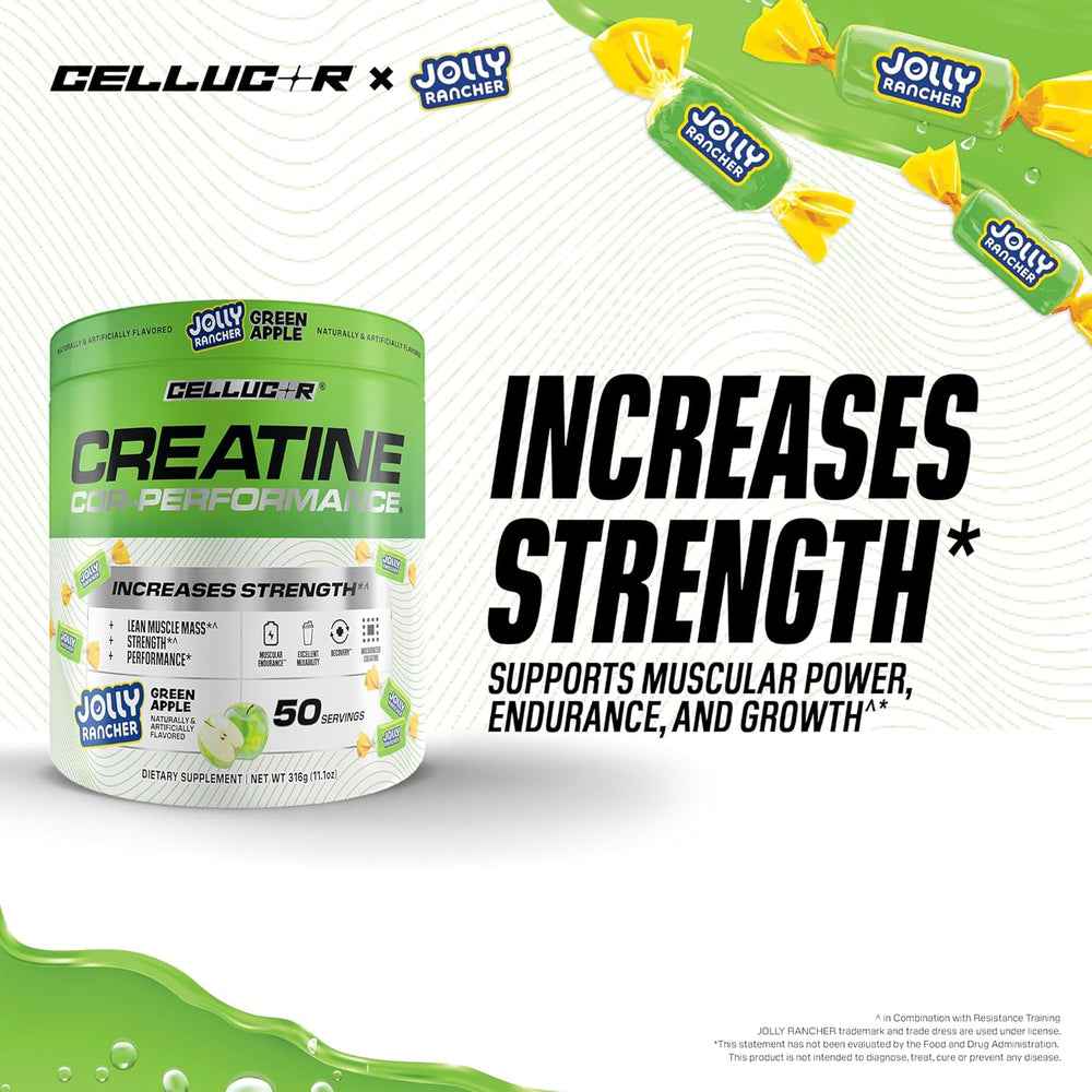 Cellucor Creatine Powder, Jolly Rancher Green Apple - Increases Strength, Lean Muscle Mass & Endurance, Micronized Creatine for Fast Absorption, 5g Creatine per Serving, 50 Servings