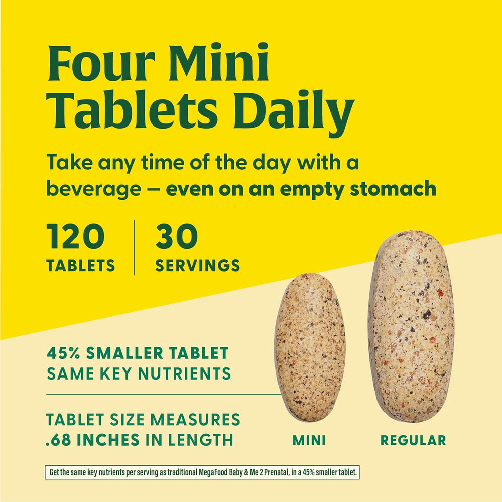 MegaFood Baby & Me 2 Prenatal Multi Minis - Prenatal Vitamins for Women with Choline & Methyl Folate - Gluten-Free, Vegetarian, Pre Natal Multivitamin for Women – 120 Minis Tablets, 30 Servings