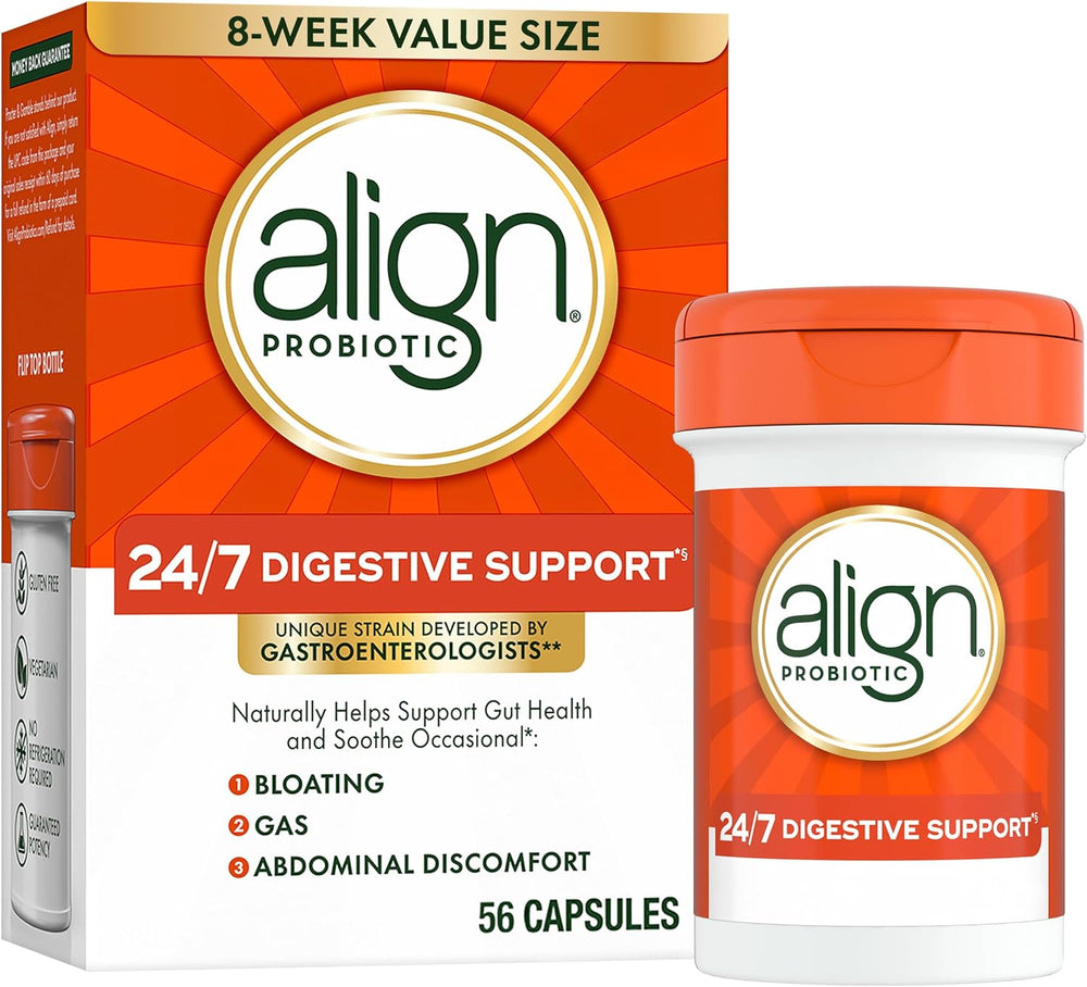 Align Probiotic, 24/7 Digestive Support*§, Probiotics for Women and Men, Probiotics for Digestive Health, Men and Womens Probiotic Capsules Help Relieve Occasional Bloating & Gas*, 56 Capsules